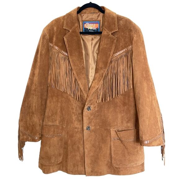 Cripple Creek Men's 100% Leather Hand Laced Fringed Coat Jacket Large